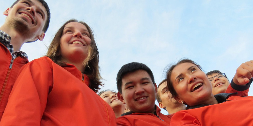 Happy smiling group of adolescents in Kazakhstan