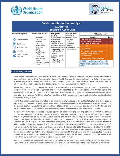 Public Health Situation Analysis (PHSA) - Myanmar, August 2023
