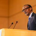 Rwandan President, Paul Kagame at the podium