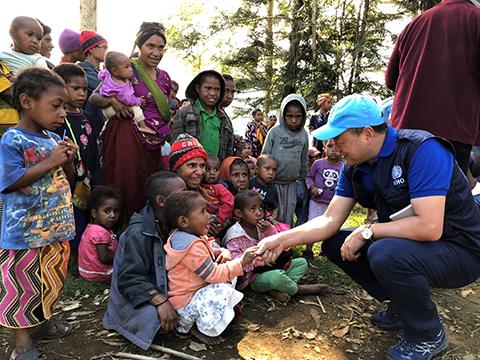 children just received their vaccines for the day after a joint NDOH/PHA/WHO mobile immunization clinic in a village affected by the February earthquake in the Southern Highlands Province